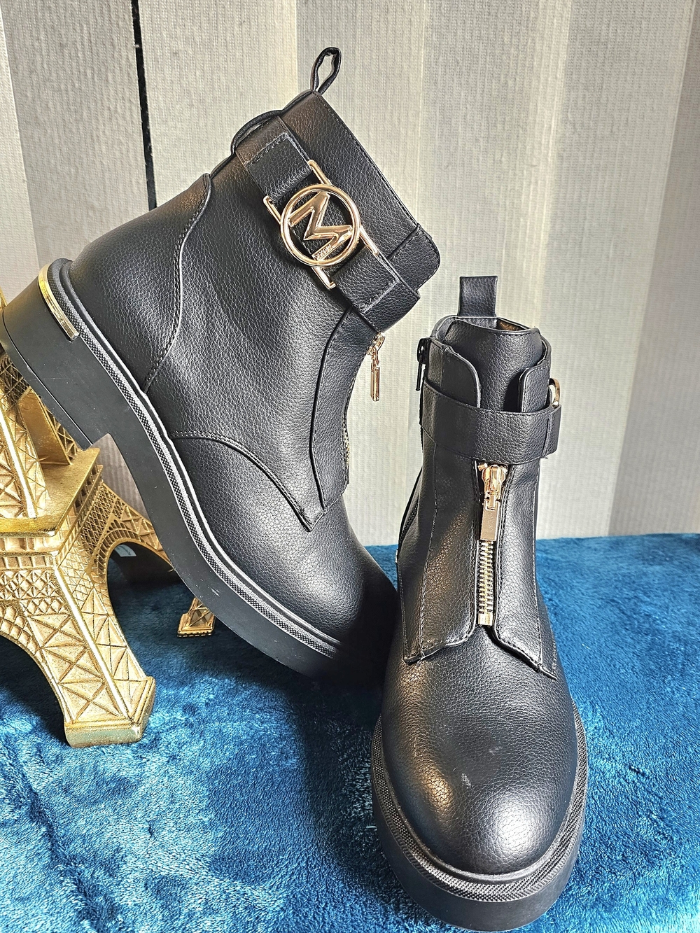 Michael Kors Black Ankle Booties with Gold MK Emblem